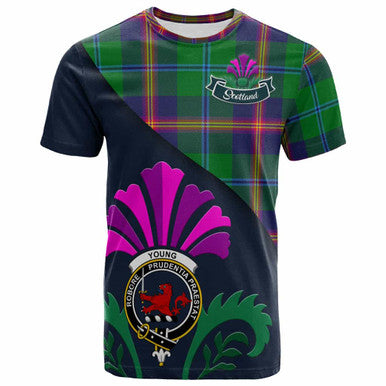 Scottish Young Clan Crest Tartan T-Shirt - Scotland Thistle Style Front Side Tartan Plaid