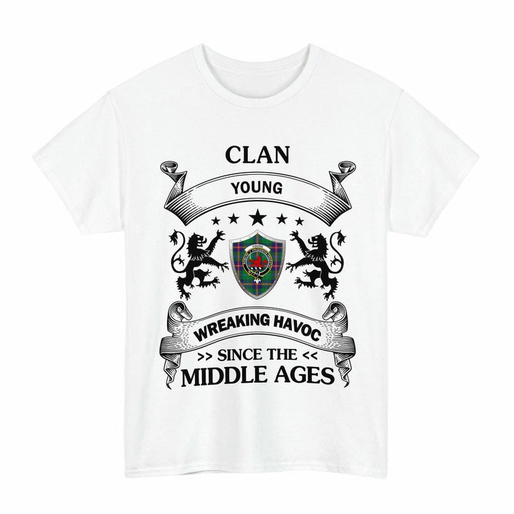 Scottish Young Clan Crest Tartan T-Shirt Wreaking Havoc Design Tartan Plaid White Color