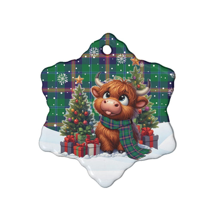 Scottish Young Modern Clan Tartan Ceramic Ornament Cute Highland Cow Christmas Snow Flake Style Tartan Plaid