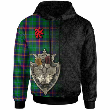 Scottish Young Modern Clan Tartan Hoodie - Half Thistle Flowers Celtic Design Front Side Tartan Plaid