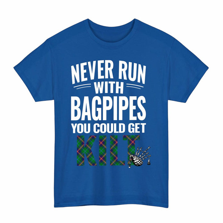 Scottish Young Modern Clan Tartan Never Run With Bagpipes T-Shirt Tartan Plaid Royal Color