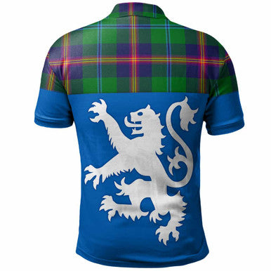 Scottish Young Modern Clan Tartan Polo Shirt - Lion Rampant of Scotland With Flag Back Side Tartan Plaid