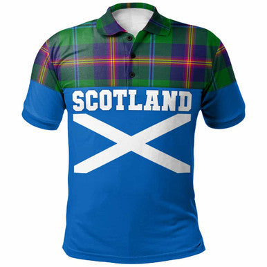 Scottish Young Modern Clan Tartan Polo Shirt - Lion Rampant of Scotland With Flag Front Side Tartan Plaid
