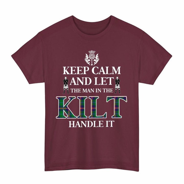 Scottish Young Modern Clan Tartan T-Shirt - Keep Calm Tartan Plaid Maroon Color